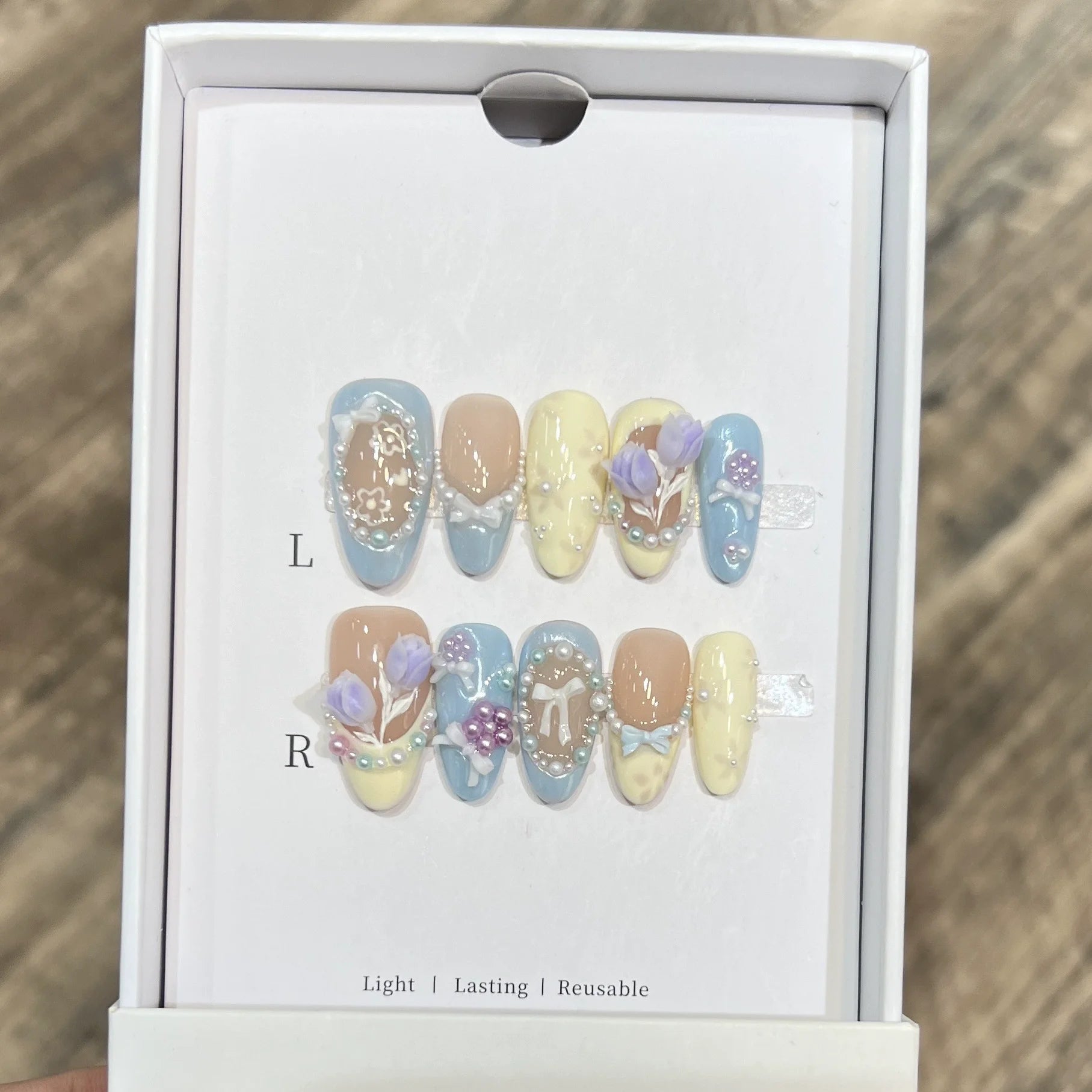 10pcs French Almond Press on Nails Flower False Nails Wearable Stick-on Nails Fake Nail Uñas Postizas Mujer Накладные Ногти 네일팁