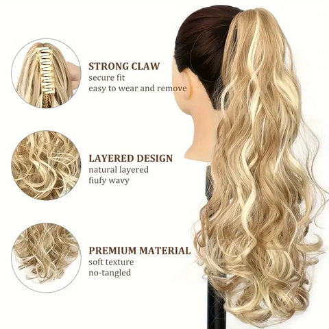 WIGSIN 22Inch Synthetic Long Curly Ponytail Hair Extension Claw Clip in High Temperature Fiber Hairpiece for Women