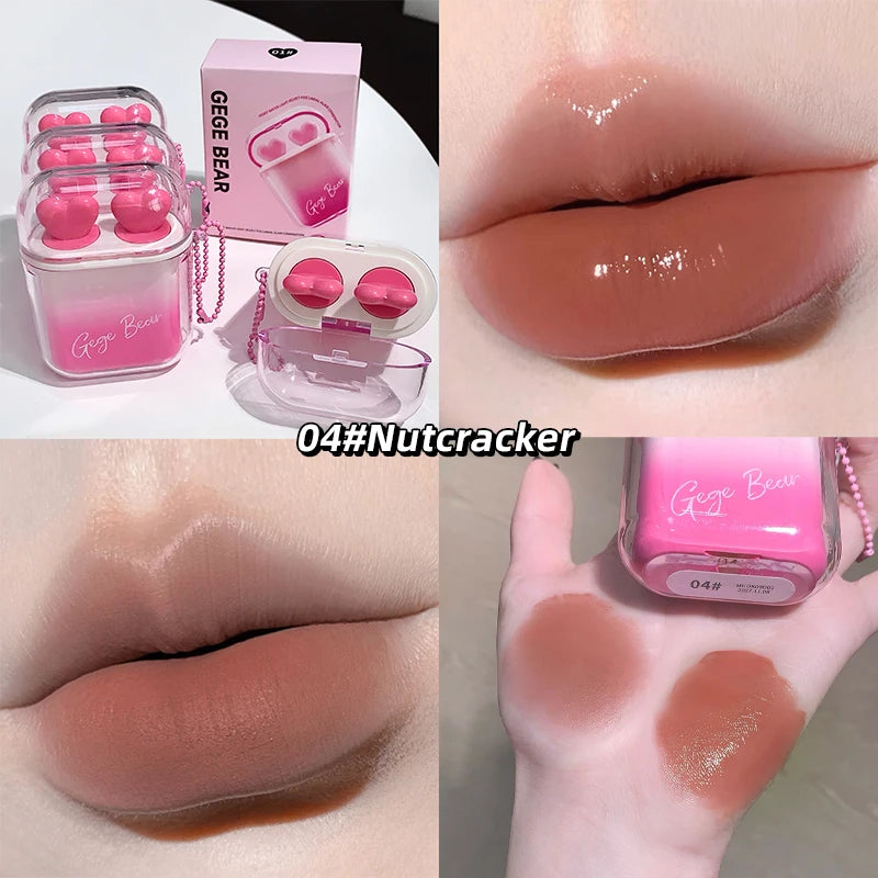 Heart Shape Glossy & Matte Lip Gloss Set Water Light Velvet Fog Labial Combination Mirror Moisturizing Plump Lips Makeup 2pc/Box