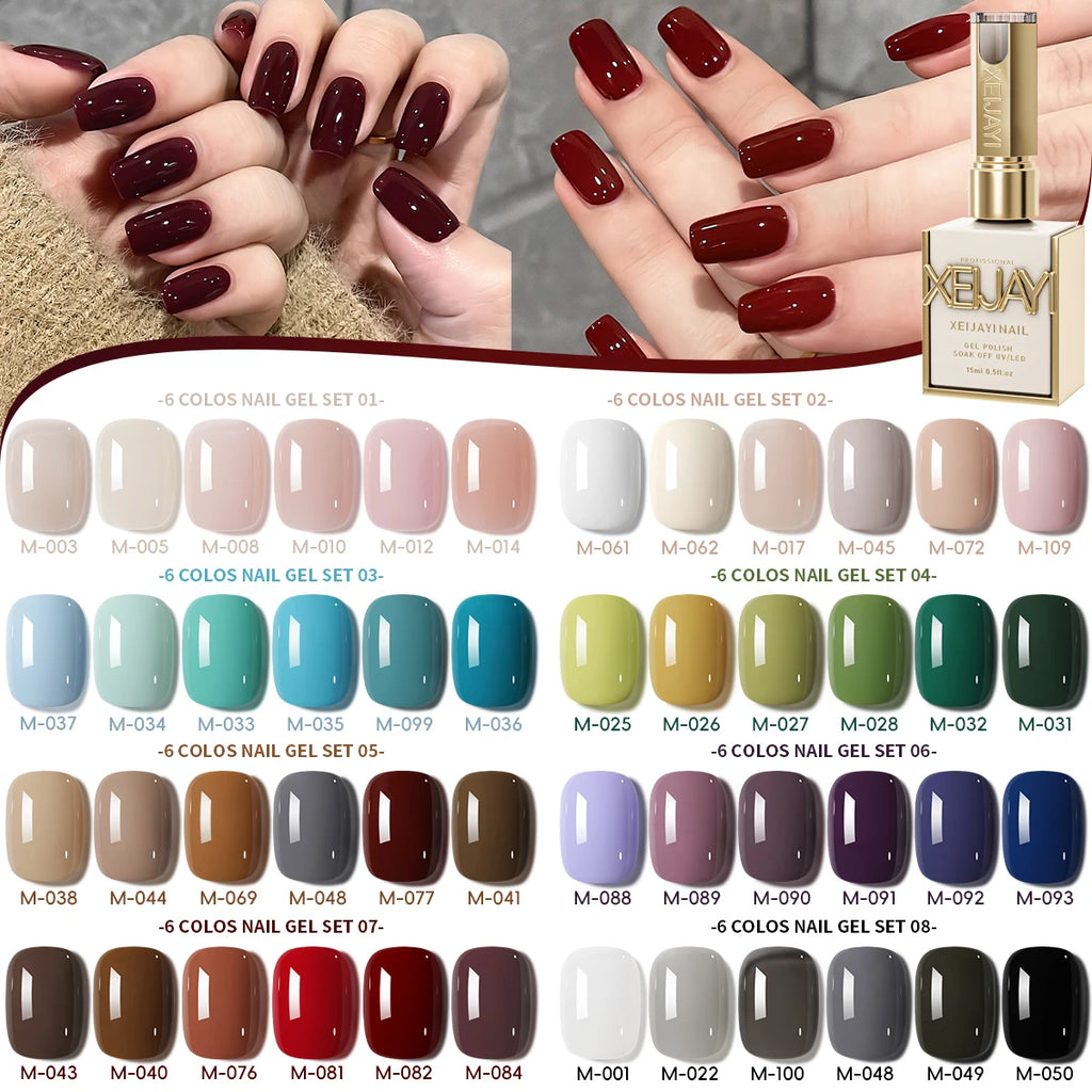 XEIJAYI 6Pcs 15ML Jelly Ice Transparent Nude Green Blue Green And Colorful And Pure Gel Nail Polish Set Peelable UV LED Gel Poli