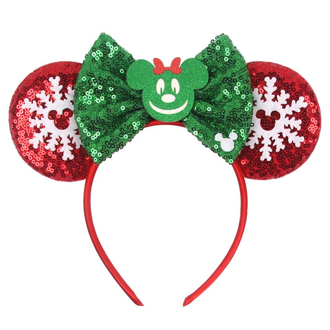 2023 Disney Christmas Mickey Ears Headband For Girls Sequins Bow Festivall Party Hairband DIY Hair Accessories