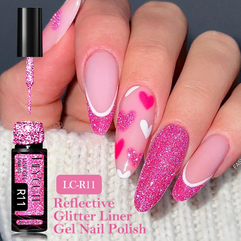 LILYCUTE 5ml Super Bright Silver Metallic Painting Liner Gel Nail Polish Drawing Stripe Graffiti Mirror Pull Line UV Gel Varnish