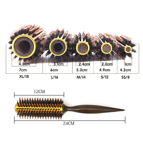 1pc Natural Boar Bristle Round Brush Wooden Handle Hair Rolling Brush For Hair Drying Styling Curling  Detangling Hair Brush