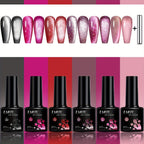 TARTU 6pcs 8ml Cat Eye Gel Nail Polish Set, 6 Colors Gel Polish Kit, Soak Off for Uv/Led, for Salon and Nail Art DIY At Home