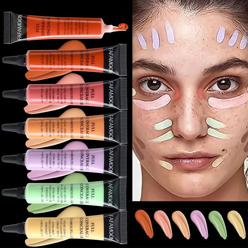 Full Coverage Waterproof Liquid Concealer LongLasting Oil Control Green Purple Orange Contour Matte Nude Facial Concealer Makeup