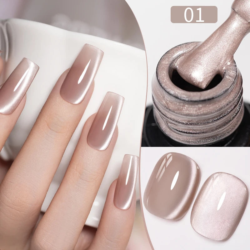 PUENTE 7.5ML Sparkling Pinkish Purple Laser Cat Magnetic Gel Nail Polish Holographic Rainbow Effect Soak Off UV Nail Art Varnish