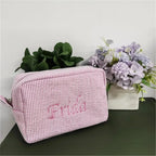 Personalized Seersucker Makeup Bag - Embroidered Name, Wash Bag, Wedding Bridesmaid Gift, Custom Toiletry Pouch