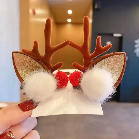 Cute Christmas 1Pair Deer Antler Hair Clip Children Featival Decoration Headwear Accessories Friends Girls Gifts Hairpin Trinket