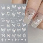 Black White Butterfly Laser Nail Stickers Y2K Nail Art Decoration Abstract Metal Lines Bronzing Lace Flowers Stickers For Nails