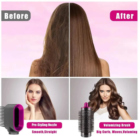 Hot Air Brush 5 in 1 Hair Dryer Set, Straightener Curler Styler Comb, Travel-Friendly Ionic Blow Dryer Brush