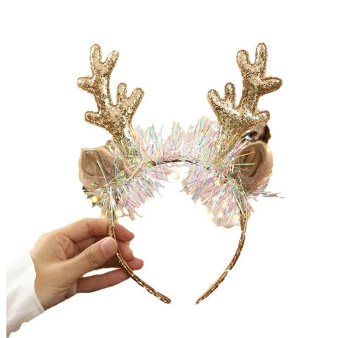 Christmas Headband Xmas Elk Horn Bell Sequin Christmas Hair Band Happy New Year Photo Props Merry Christmas Decor Gifts for Kids