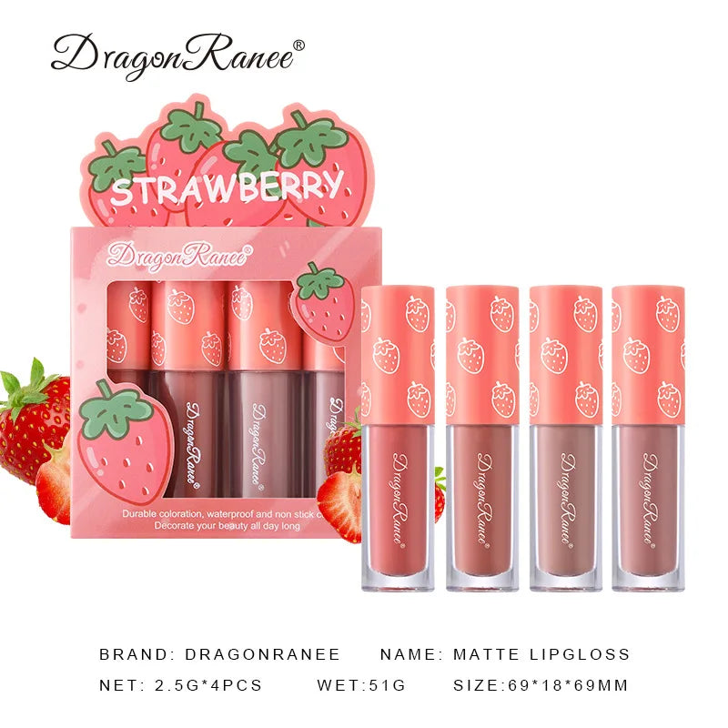 Mini Velvet Matte Lip Gloss Set, 3pc/4pcs Non-Fading, Non-Stick Cup, Long-Lasting Fruit Scented Lip Tint, Smooth and Lightweight