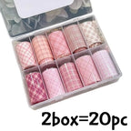 10pcs Nail Art Foil Transfer Paper Pink Grid Pattern Nail Stamping Stickers Sweety Cowboy Style Manicure Decals for DIY Nail