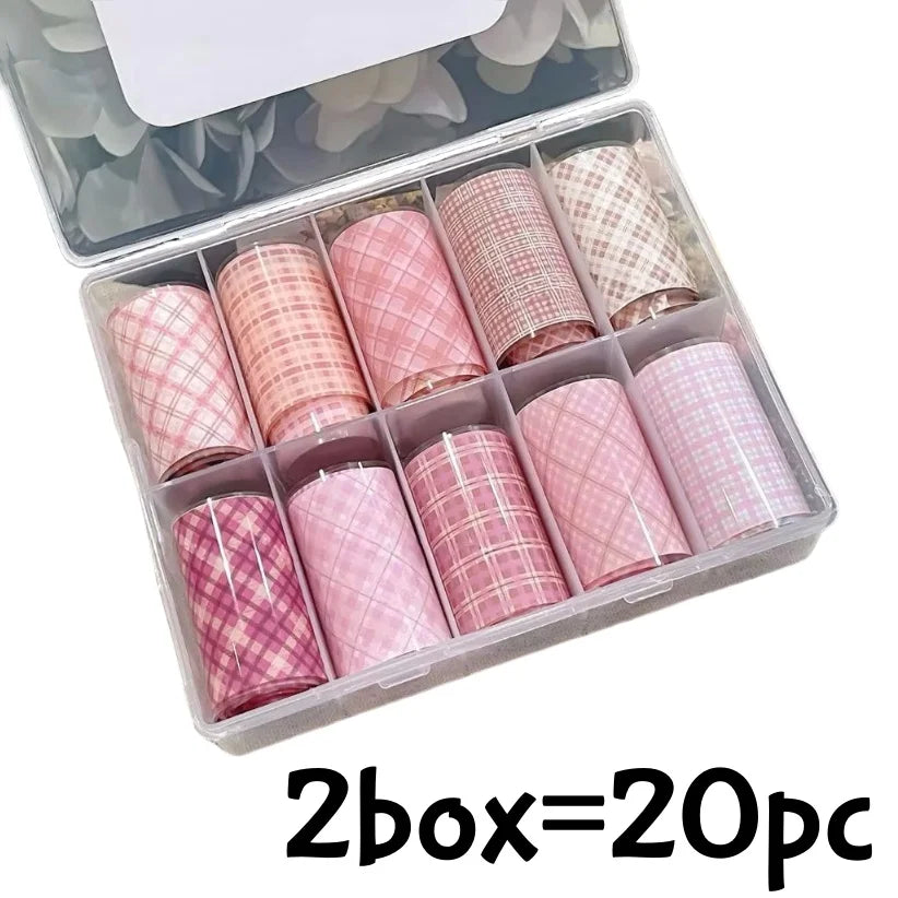 10pcs Nail Art Foil Transfer Paper Pink Grid Pattern Nail Stamping Stickers Sweety Cowboy Style Manicure Decals for DIY Nail