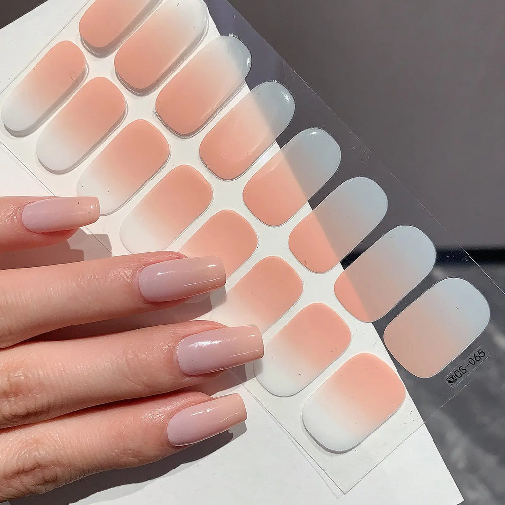 1 Sheet Semi Cured Wrap Gradient Nail Sticker Multi Color Solid Gel Full Cover Slider No Need UV Lamp Cured Fast Gel Nail Decal