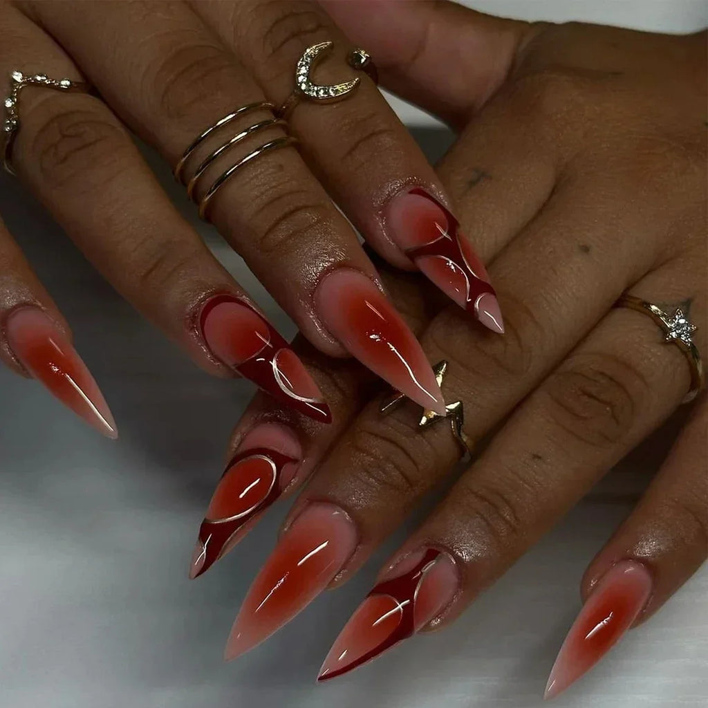 Exaggerate Punk Extra Long Pointed Fake Nails Art Dark Y2K Black Spider Centipede Rhinestone False Nail Press on Nails Manicure