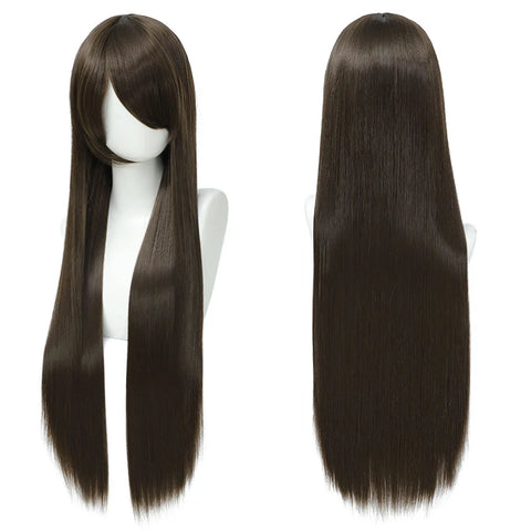 80cm Long Synthetic White Purple Cosplay Wigs Green Hair Straight Silver Wig Pink Hairpiece Lolita Wig with Bangs