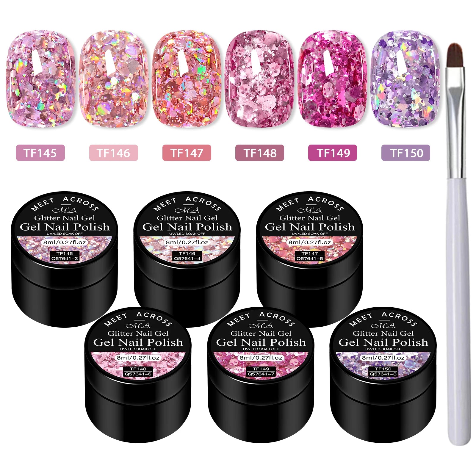 7pcs Glitter Sequins Gel Nail Polish Set Pink Silver Laser Glitter Semi Permanent Soak Off UV Gel Varnish Manicure Nail Supplies