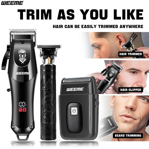 Professional Cordless Men's Barber Kit, 3-in-1 USB Rechargeable Hair Clipper & Beard Trimmer, Gift for Dad/Husband