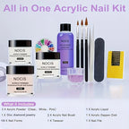 NOCIS Acrylic Nail Kit: Professional Nails Kit Acrylic Set Clear White Pink Acrylic Powder and Liquid Set with Acrylic Nail Starter Kit for DIY Home Use.