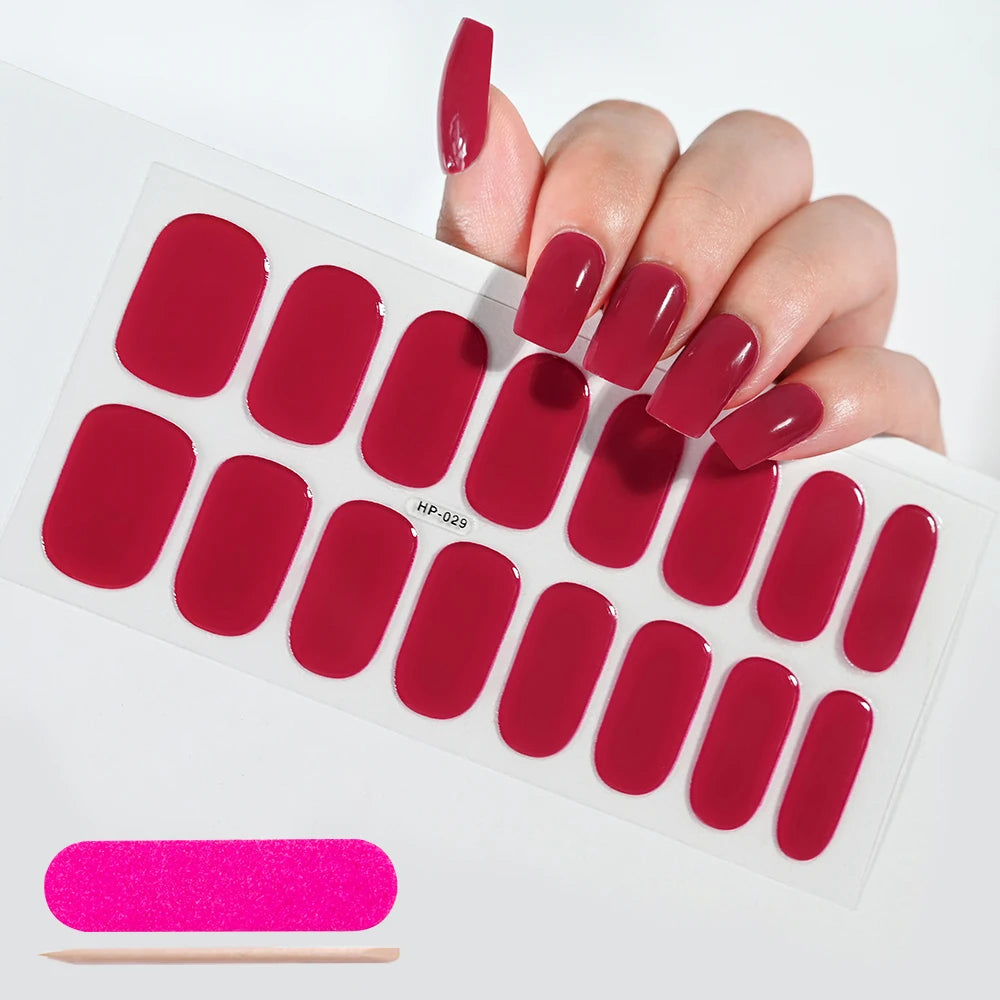 16Tips French Black Semi-Cured Nail Stickers With Glitter Long-Lasting UV Gel Nail Polish Wraps Full Cover Nail Art Decals Patch