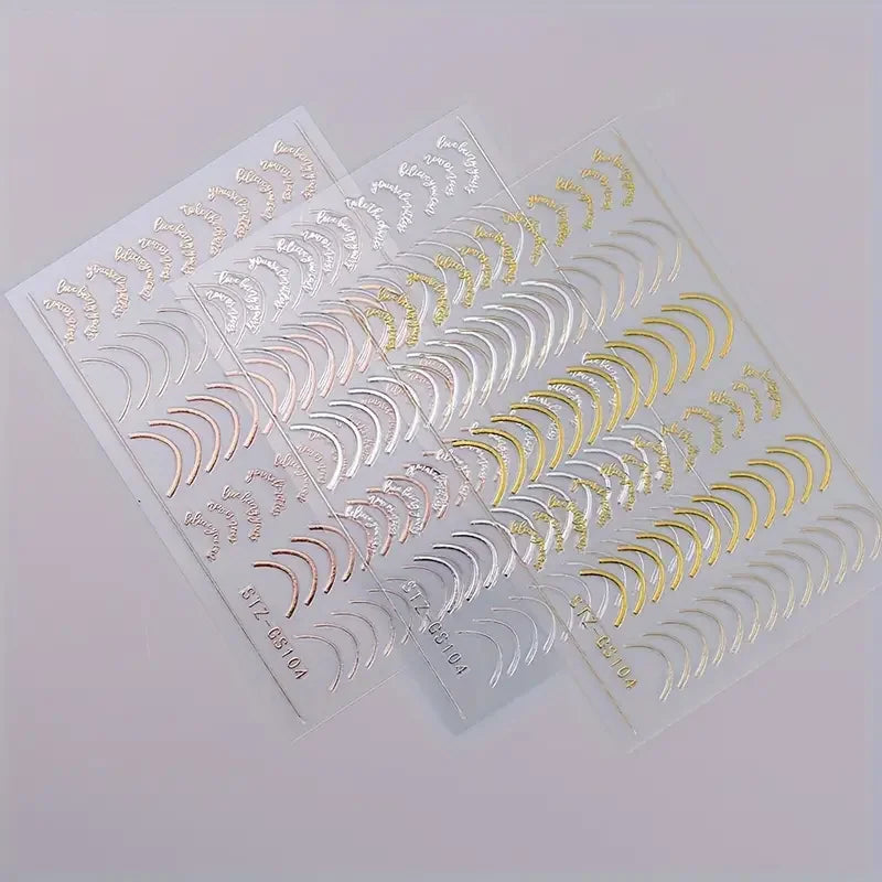 3pcs/set 3D Simple Lines Nail Stickers Rose Gold Metal Stripe Letters Decals Curve Gel Nails Art Sliders Polish Manicure Decor