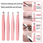 4 Pcs Stainless Steel Eyebrow Clip Tweezers Set Eyebrow Tweezers Eyebrow Trimming Set Beauty And Grooming Tools With Mirror Case