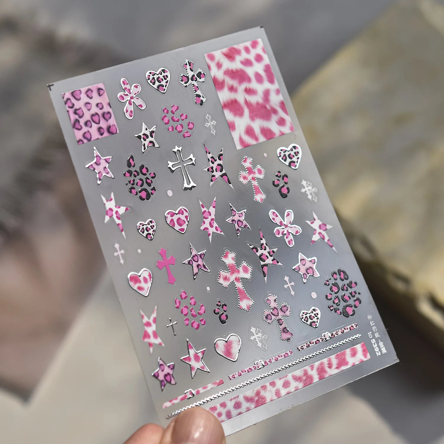 Retro Leopard Print Heart-shaped Nail Art Stickers 5D Metal Nail Sticker European and American Style Manicure Decorations Decals