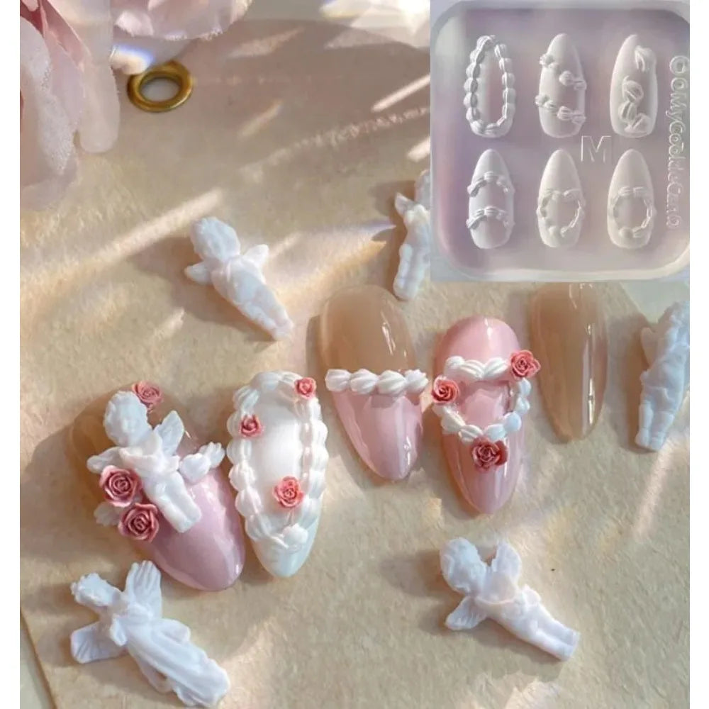 Cake Cream Lace Heart Silicone Nail Mold Sweet Y2K Nail Art Decorations Template DIY Design Transparent Manicure Stencils 1