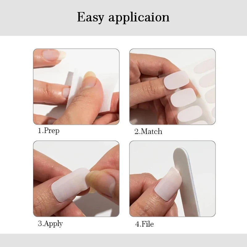 Pink Glitter Design Baking-free Nail Stickers French Style Solid Color Adhesive Full Cover Nail Strip Slider DIY Manicure Decals