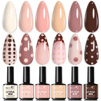6Pcs Gel Nail Polish Set Milk Tea Popular Color UV LED Nail Gel for Nail Art Easy Apply & Soak Off DIY Home Manicure Salon Use
