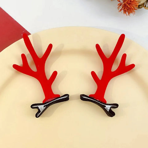 2Pcs Christmas Antler Hair Clips Pendants Xmas Ornaments Merry Christmas Decor for Girl Reindeer Hair Accessories Happy New Year