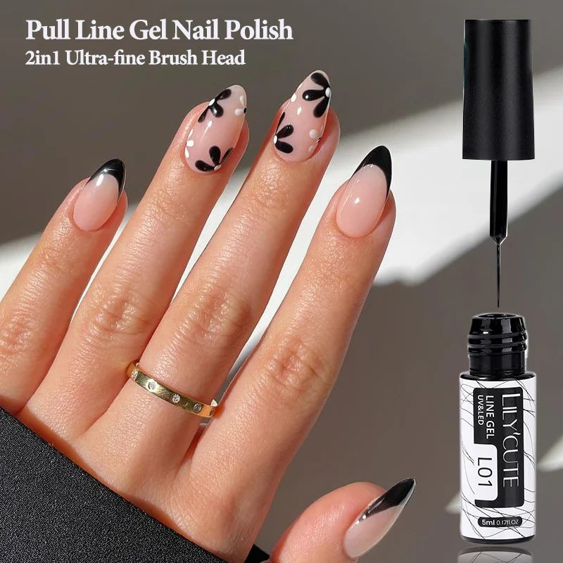 LILYCUTE 5ml Super Bright Silver Metallic Painting Liner Gel Nail Polish Drawing Stripe Graffiti Mirror Pull Line UV Gel Varnish