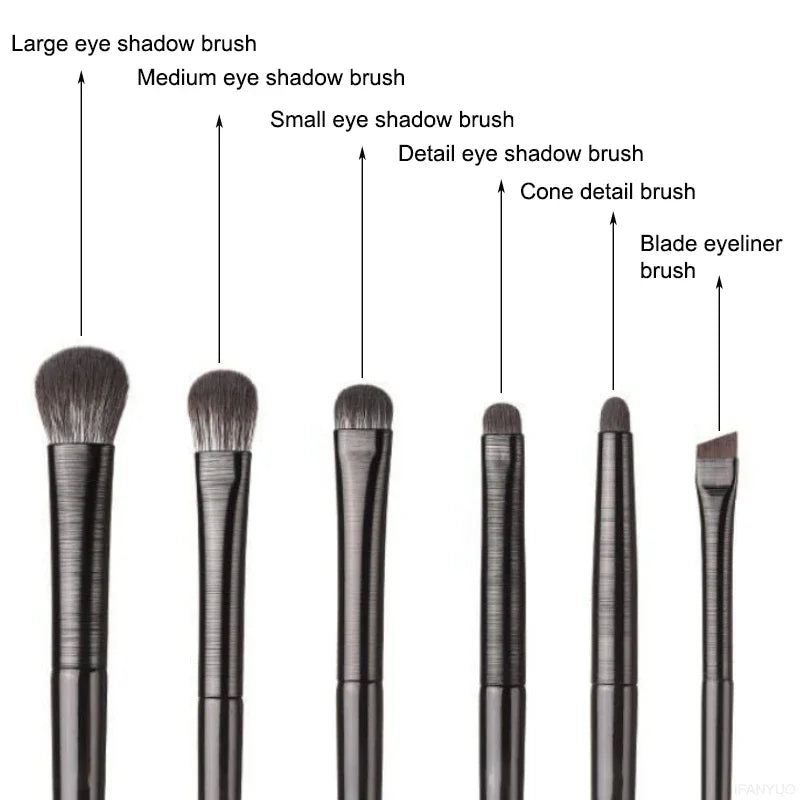 6pcs Black Eye Makeup Brushes Set Professional Contouring Eyeshadow Eyeliner Brush Portable Blending Facial Beauty Cosmetic Tool