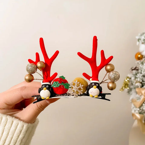 Cute Antlers Hair Clips Christmas Hairpin Girl Heart Elk Clips Xmas Winter Hairpin Children Headdress Antler Hair Accessories