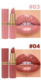 6pcs Diamond Pink Lipstick Set Chocolate Brown Metallic Glitter Long Lasting Shimmer Pearl Sparkling Lip Gloss Makeup