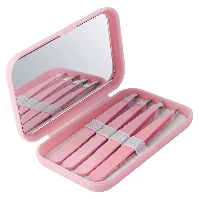 4 Pcs Stainless Steel Eyebrow Clip Tweezers Set Eyebrow Tweezers Eyebrow Trimming Set Beauty And Grooming Tools With Mirror Case