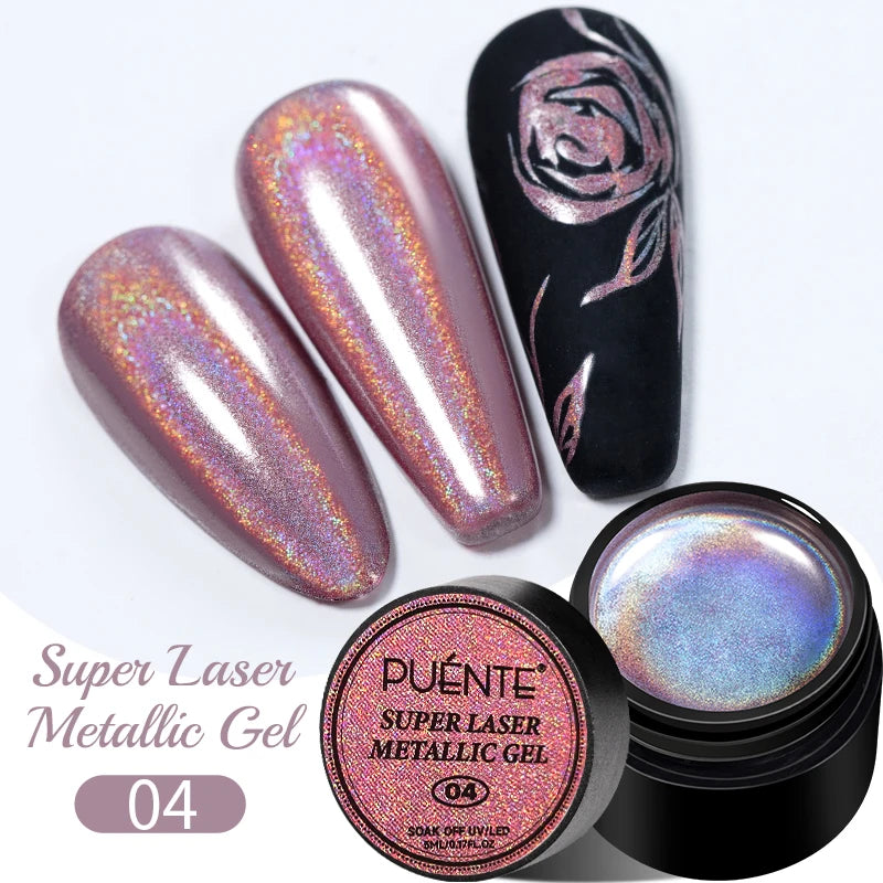 PUENTE 5ml Metallic Painting Liner Gel Polish Bright Mirror Effect Semi-Permanent UV Nail Varnish For Stunning French Nail Art