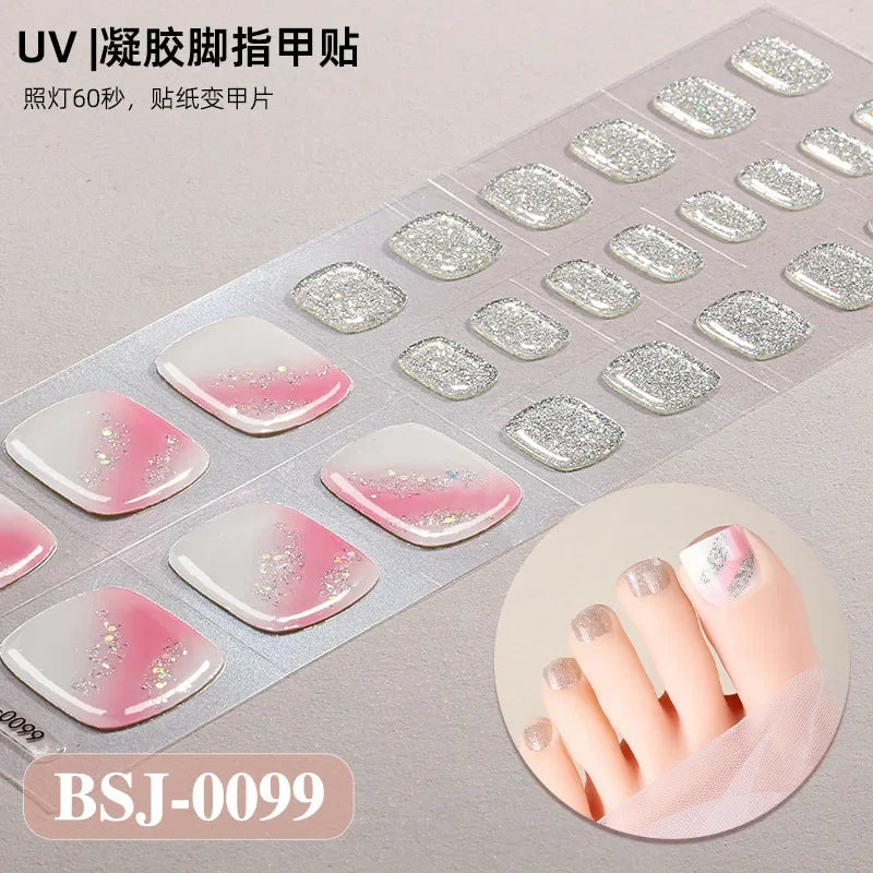 26Tips French Leopard Print UV Gel Toenail Sticker Bronzing Dye Gradient Cross-border Semi Baked Gel Nail Sticker UV Lamp Needed
