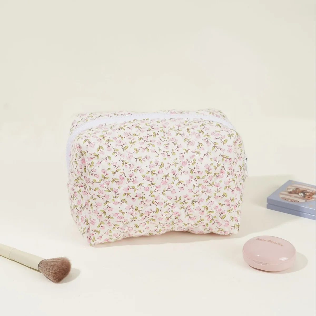 Women's Bag Floral Quilted Cosmetic Bag Large-capacity Cotton Fabric Storage Toiletries Bag For Cute Ladies Checkered Embroidery