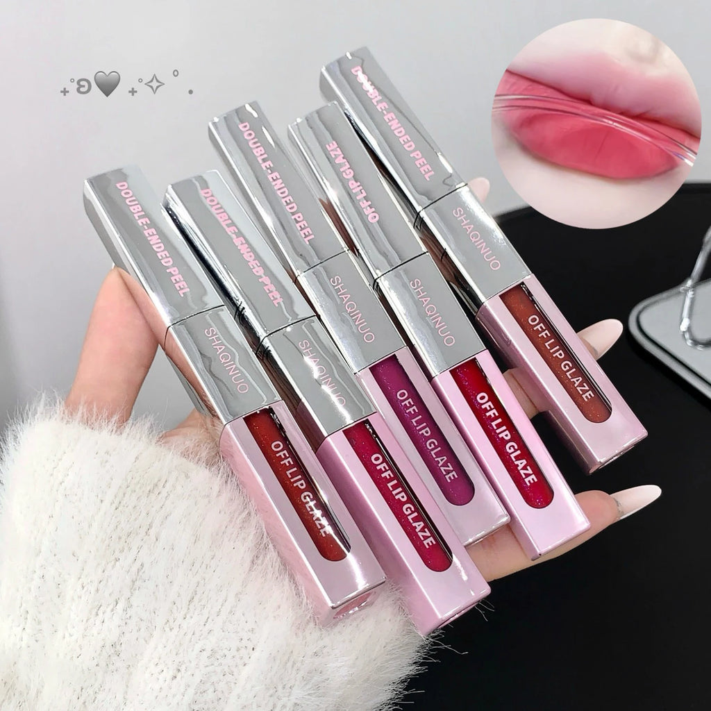 2 in 1 Matte Tear Off Lip Glaze Water Light Mirror Lip Stain Tattoo Peel-off Lip Gloss Waterproof Rose Lips Tint Lipstick Makeup