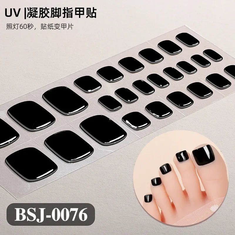 26Tips French Leopard Print UV Gel Toenail Sticker Bronzing Dye Gradient Cross-border Semi Baked Gel Nail Sticker UV Lamp Needed