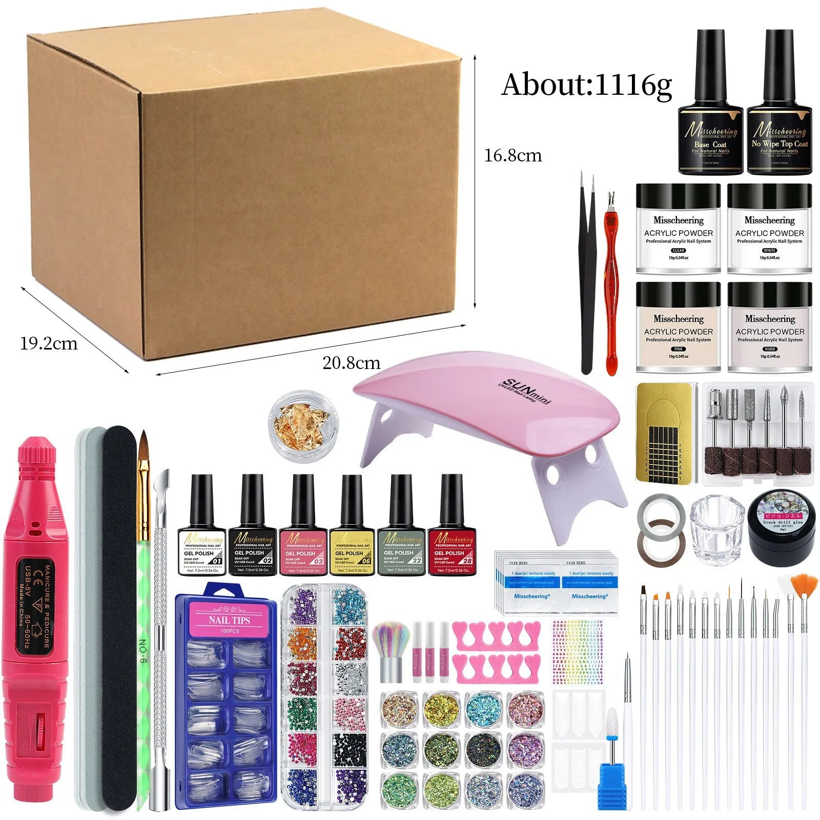 Gel Polish Set Nail Art Kit with UV LED Lamp - Complete Beginner Manicure Tools Kit Including Drill and Brushes for DIY Salon