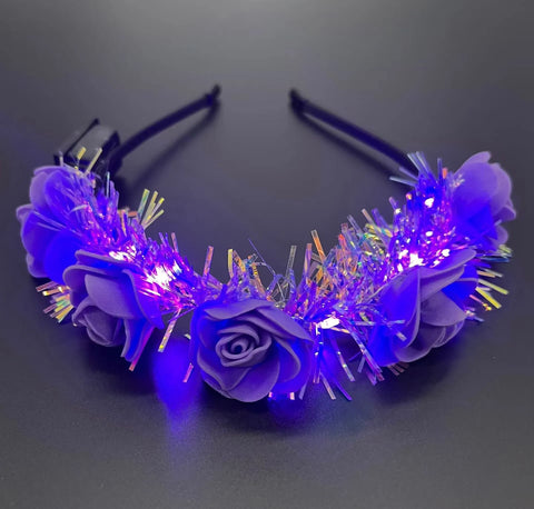 Luminous Rose Flower Headband LED Light up Wreath for Women Girl Bridal Wedding Party Hairband Christmas Valentine's Day Gifts