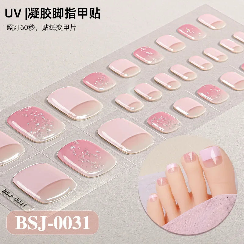 26Tips French Leopard Print UV Gel Toenail Sticker Bronzing Dye Gradient Cross-border Semi Baked Gel Nail Sticker UV Lamp Needed