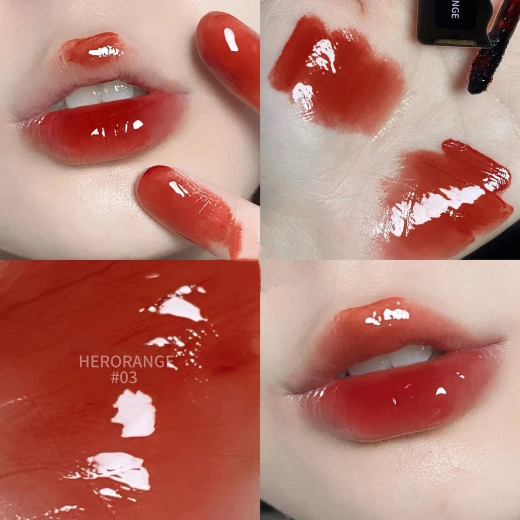 Wave Shape Green Brown Mirror Lip Tint Glass Clear Shine Lip Stain Water Light Non-Sticky Plumping Lip Long Lasting Makeup