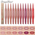 Waterproof Nude Matte Lip Liner Pencil Double Ended Matte Lipstick Lasting Moisturizing Rose Red Lipstick 2 in 1 Lipliner Makeup