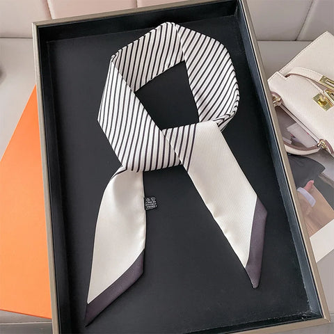 High-Grade Letter C Print Silk Scarf Hair Band Ribbon Tied-up Luxury Small Hair Scarves Vintage Satin Ribbon Hair Accessories