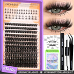 GROINNEYA Lashes Clusters Kit With Lash Bond And Seal And Eyelash Tweezers Waterproof Strong Hold DIY Lash Extension Kit Makeup