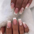 24Pcs Elegant & Simplistic Floral Nail Art Stickers, Pink, Daily & Party Wear Press On Nails Nail Supplies Nails